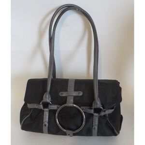 BCBGirls Canvas Handbag Leather Trim Satchel Black Purse